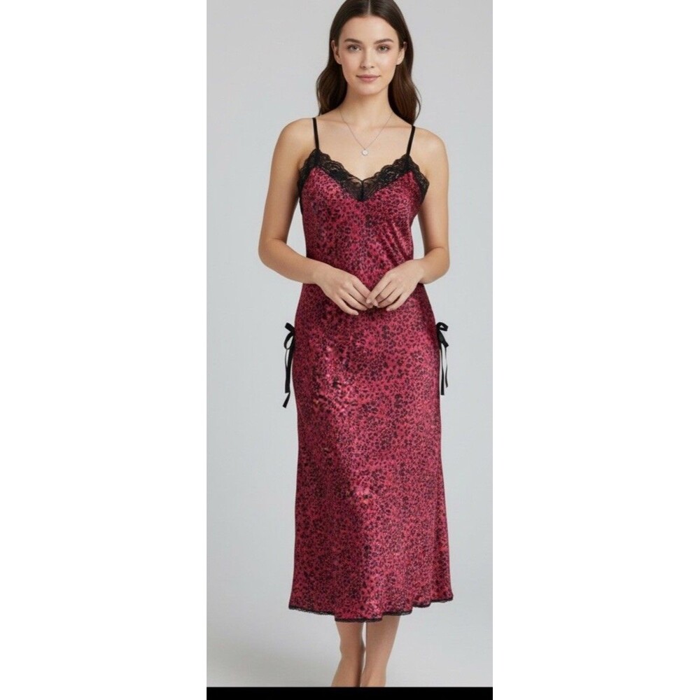 VTG Y2K Inner Most Animal Print Lace Bow Gown Satin Slip Dress Lingerie Mob Wife